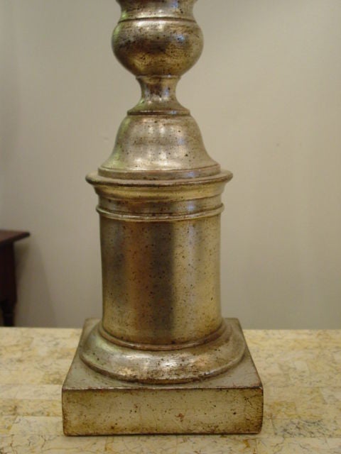 Pair, Silver Leaf Tall Column Lamps.