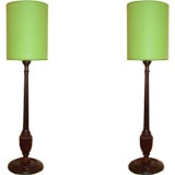 Pair, Antique English Mahogany Candle Stick Lamps