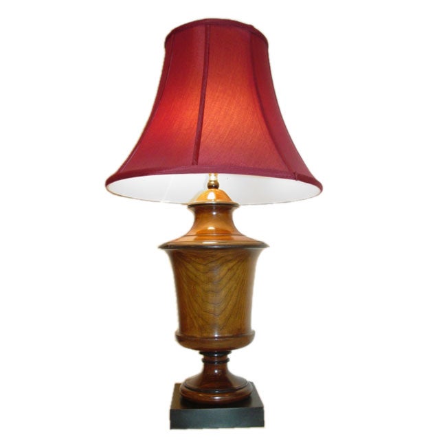 English Tall Chery Wood Urn Lamp