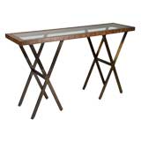 Campaign Style Console Table with Inset glass Top