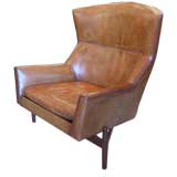 Very Rare Jens Risom Lounge Chair in Original Leather