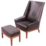 Pair of Highback Easy Chairs with Ottoman by Erik Andersen