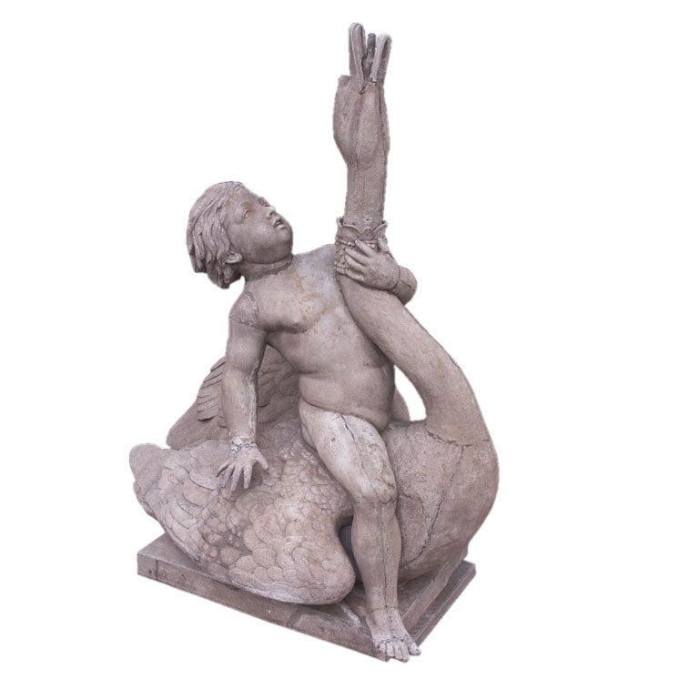 Monumental Zinc Fountain Boy and Swan Denmark 1860
s