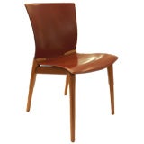 Unusual Set of 4 Leather and Maple Chairs by Mario Bellini