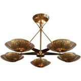 Brass and Glass Chandelier by Lightolier