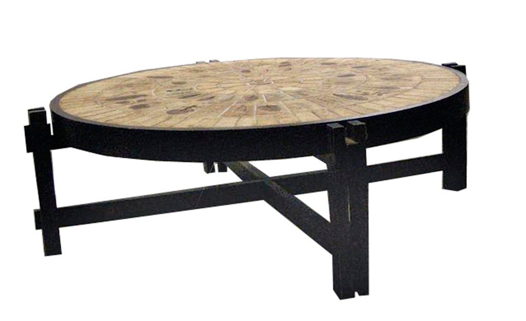 Circular Ceramic Coffee Table by R. Capron (jointed legs)