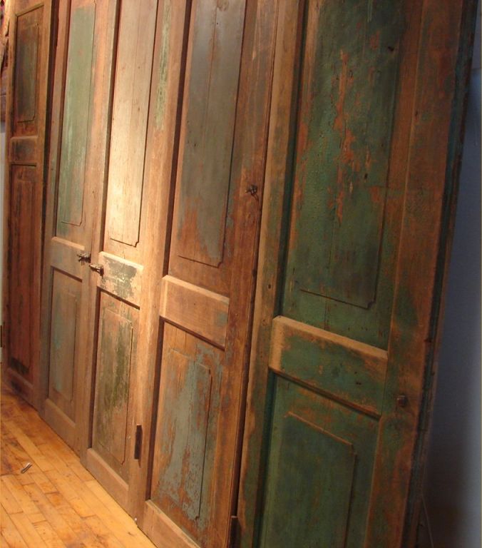 Teak set of five antique teak wood doors from a food shop For Sale