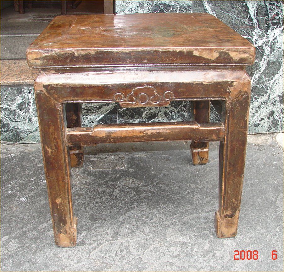 a great pair of Chinese end tables / stools in elmwood with traces of original worn lacquer surface. very sturdy, priced for the pair
