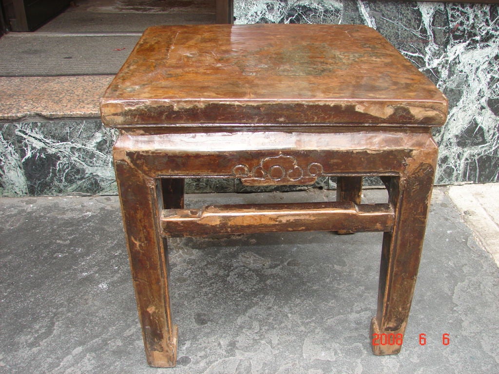 Antique distressed stools / end tables traces of lacquer 1