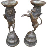 Pair of Bronze Lion Pedestals