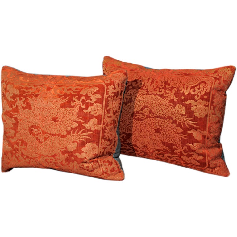 Pair of  Art Nouveau Style French Cut Velvet Pillows
