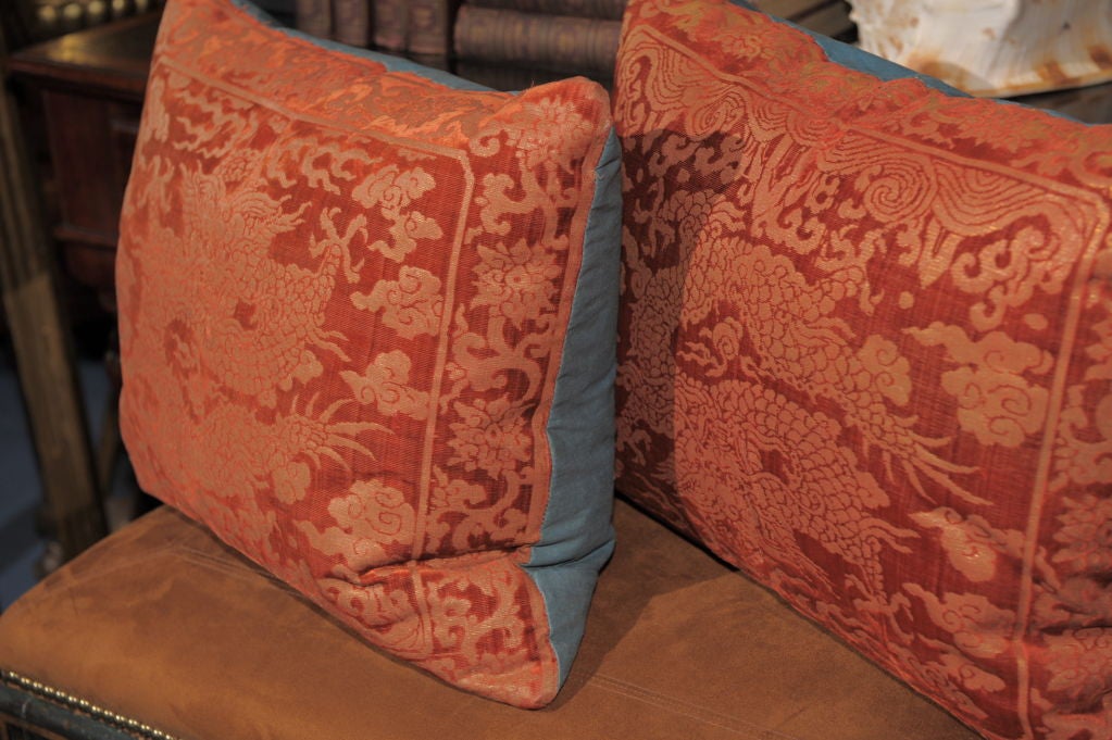 19th Century Pair of  Art Nouveau Style French Cut Velvet Pillows