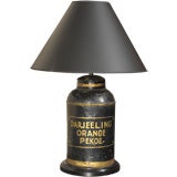 English Tôle Painted Tin Tea Canister Table Lamp
