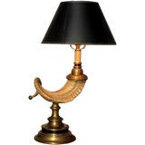 Single Ram Horn and Brass Lamp