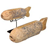 Two Similar Tang Dynasty Style Polychrome Carved Fish