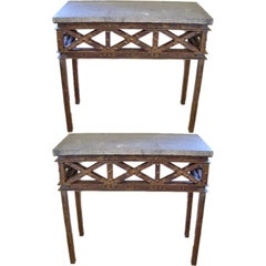 Pair of Iron and Bluestone Console Tables