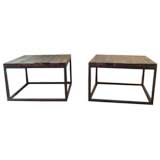 Used Pair of Iron and Rustic Wood Coffee Tables
