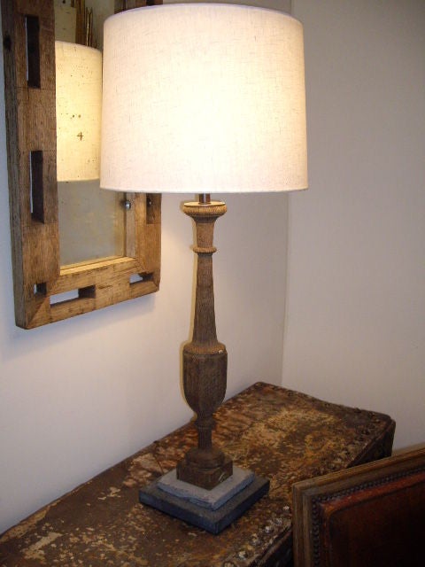 Pair of Oak and Bluestone Lamps