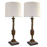 Pair of Oak and Bluestone Lamps
