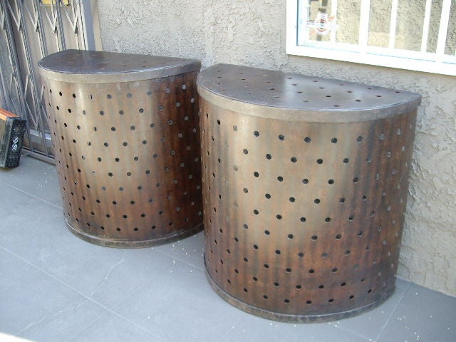 Pair of Perforated Iron Demi Lune Consoles