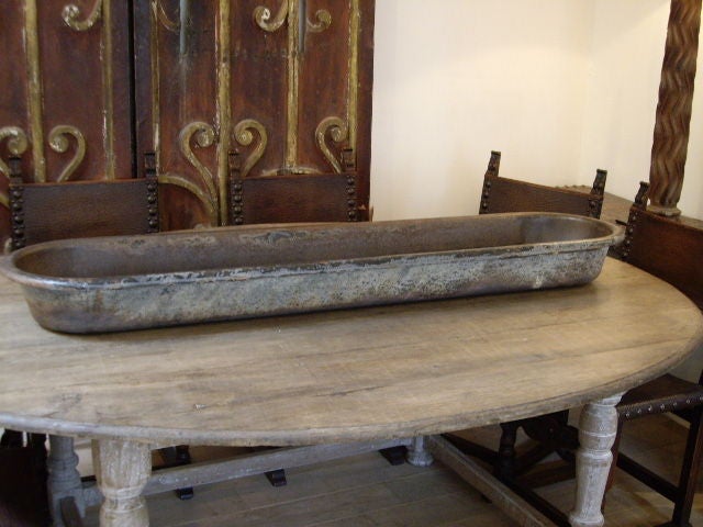 Long oval metal trough or planter. Great patina.