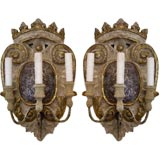 Pair Carved & Painted Italian Sconces
