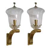 Pair of Brass and Glass Sconces