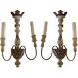 Pair of Wood and Iron Sconces