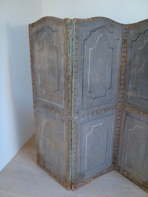 6-Panel Grey Painted Canvas Screen