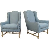 Pair of Wingchairs Upholstered in Linen