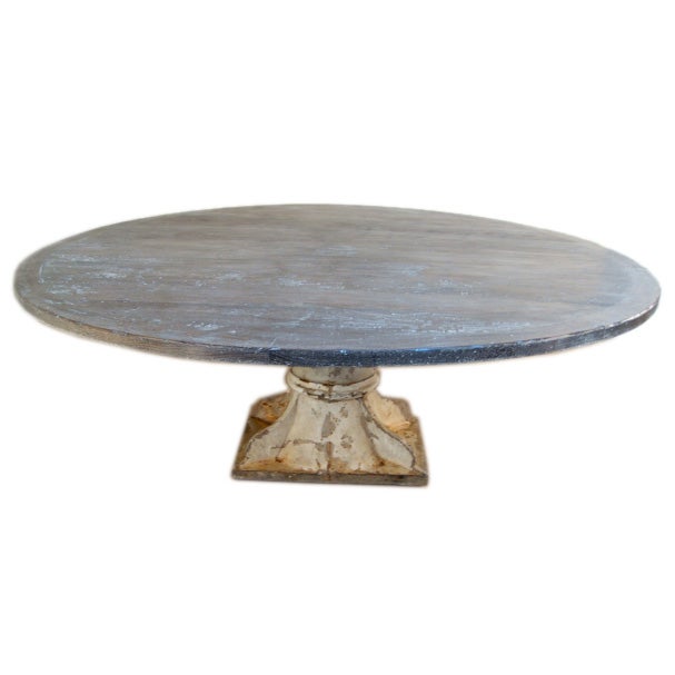 Round Walnut Table with Iron Base