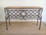 Bleached Walnut and Wrought Iron Console