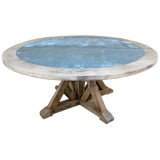 wood and zinc round dining table