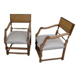 pair oak armchairs