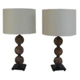 pair of stacked wood ball lamps