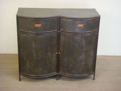 Used metal cabinet with leather pulls