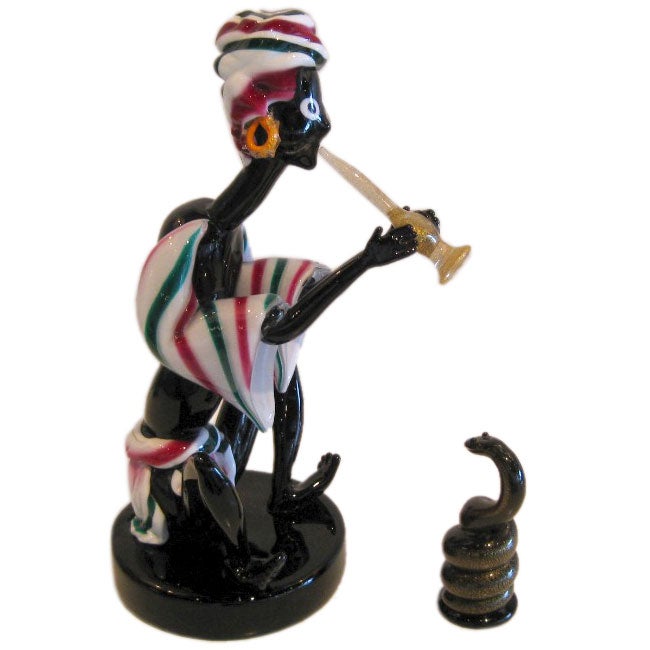 Salviati Glass Snake Charmer and Snake