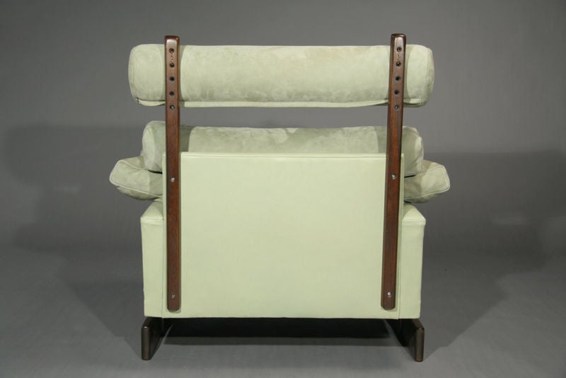 Mint Green Leather, Suede and Walnut Chair and Ottoman 2