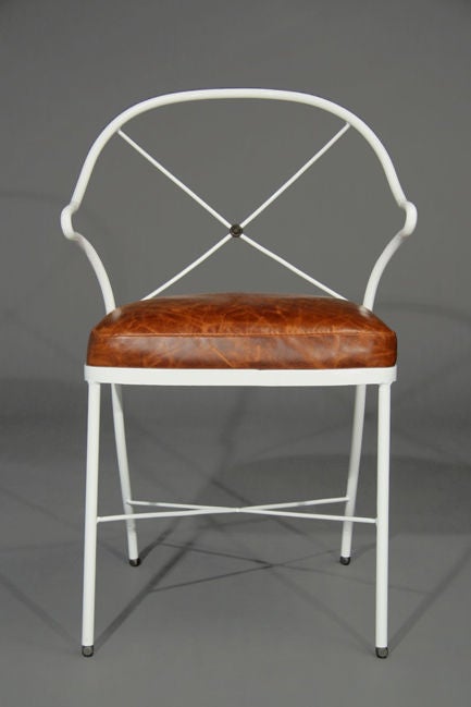 Hollywood Regency Iron and Bronze Frame Leather Side Chairs