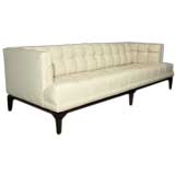 Creme button tufted leather sofa by Monteverdi-Young