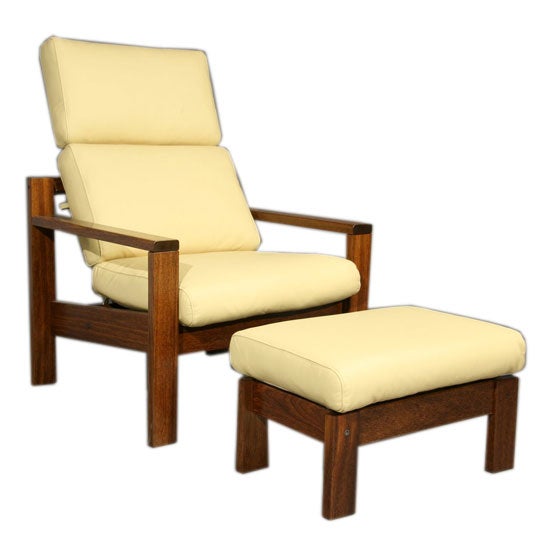Brazilian Wood And Pale Yellow Leather Chair Ottoman At 1stdibs Brazilian Wood And Pale Yellow Leather Chair Ottoman For