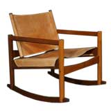 Stitched leather sling rocking chair by Michel Arnoult