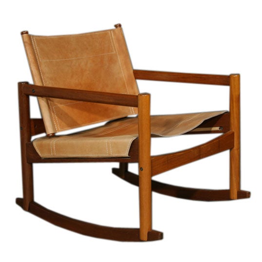 Stitched leather sling rocking chair by Michel Arnoult at 1stDibs