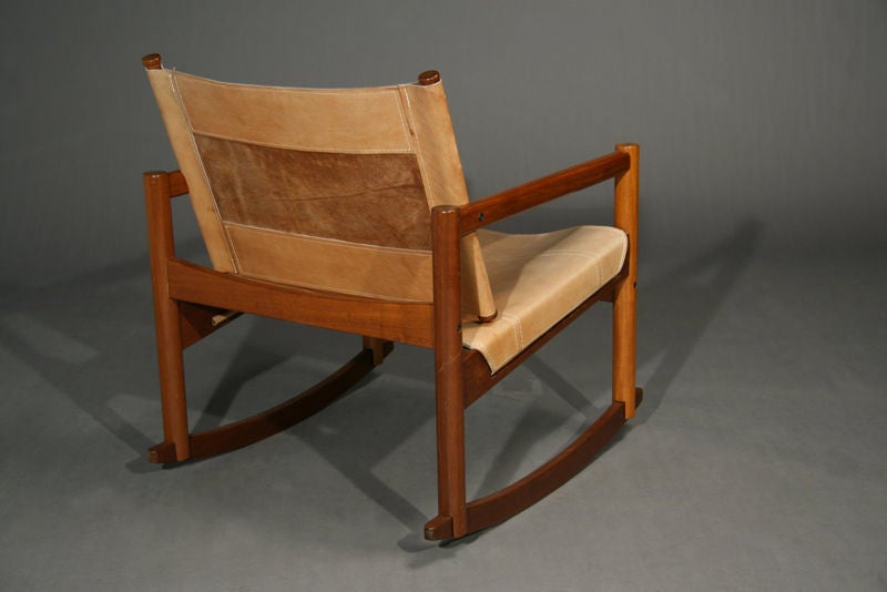 Brazilian Stitched leather sling rocking chair by Michel Arnoult