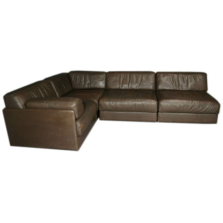 Brown leather sectional sleeper sofa by De Sede