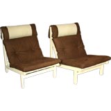 Pair of brown suede and oak lounge chairs by Bernt Pedersen