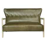 Green leather and bleached oak sofa by Fritz Hansen