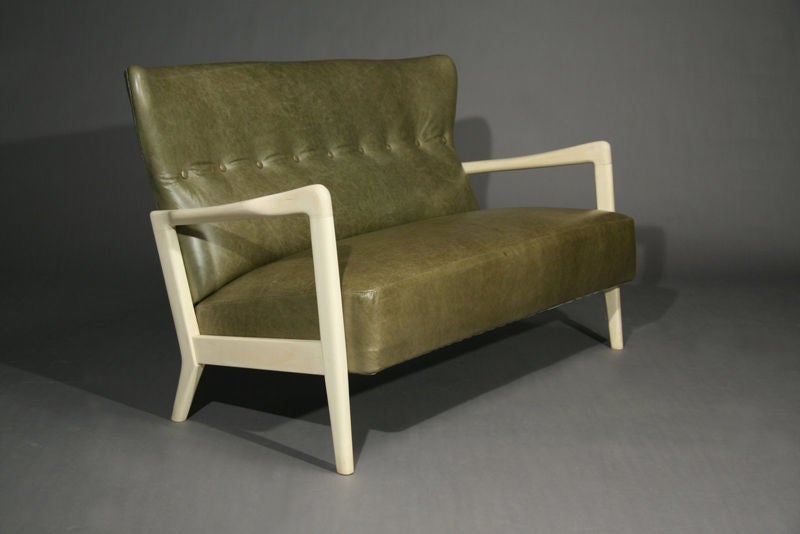 Green leather and bleached oak sofa by Fritz Hansen