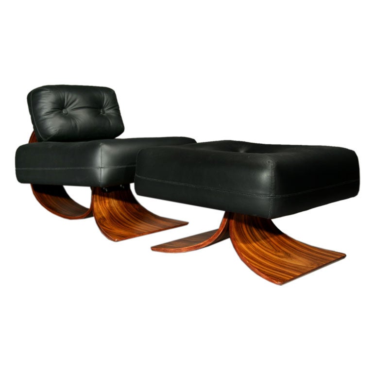 Leather and rosewood chair and ottoman by Oscar Niemeyer