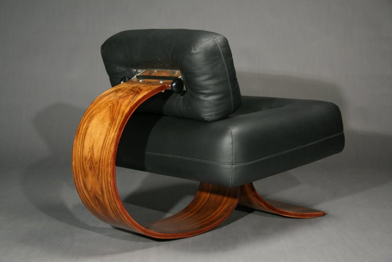 Brazilian Leather and rosewood chair and ottoman by Oscar Niemeyer